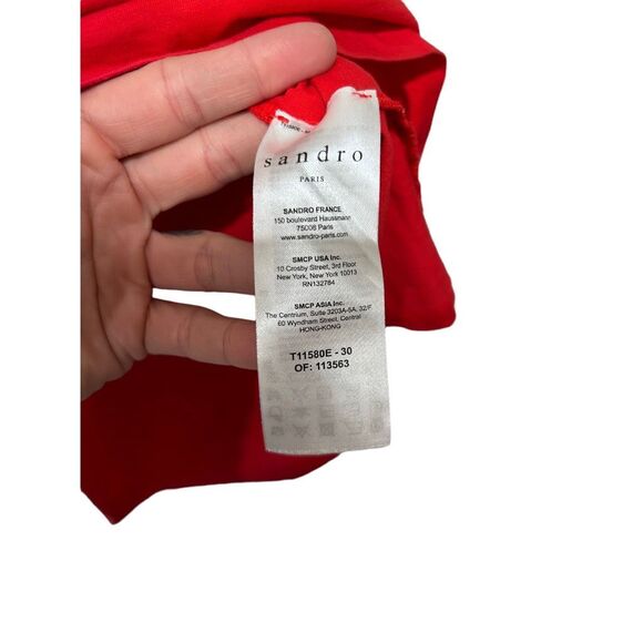 Sandro Crew Neck Short Sleeve Embroidery World Lovers Graphic T-Shirt Red Small - Picture 5 of 10